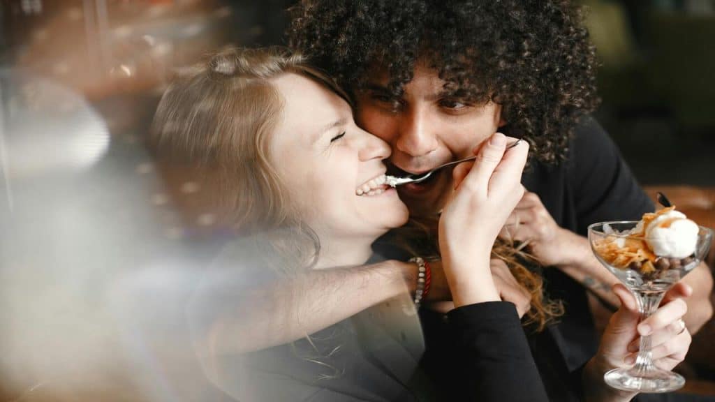 A couple laughing while on a date