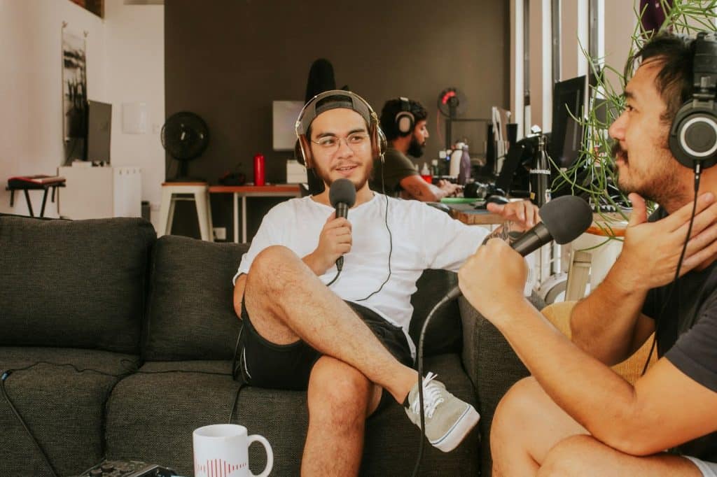 Two men doing a podcast.