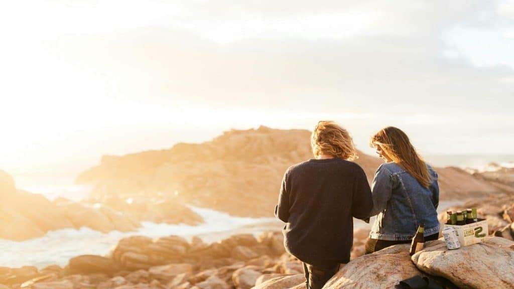 A couple looking out the view.