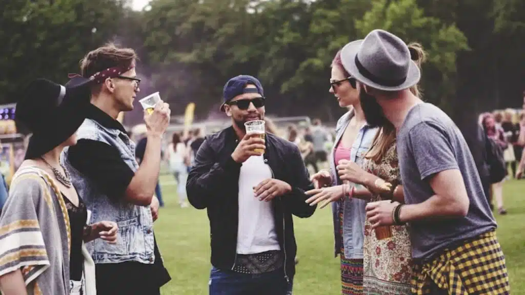 Friends spending time at the festival.