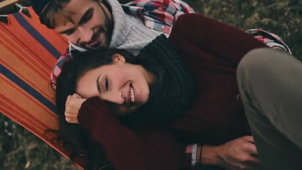 Woman feeling safe with his partner.