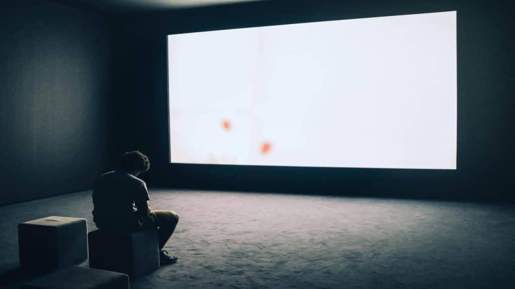 A man at a museum by himself.