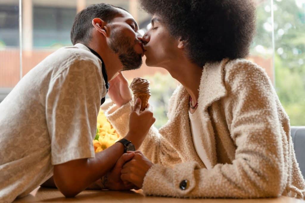 A man and woman kissing