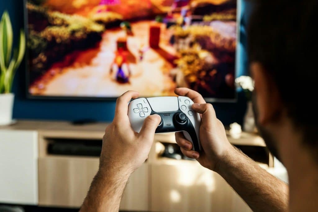 A man playing a videogames game