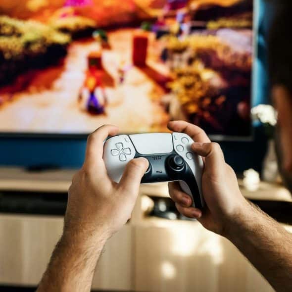 A man playing a videogames game