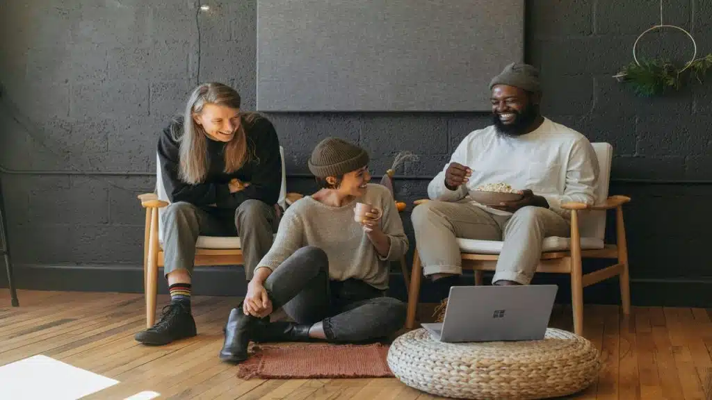 Friends hanging out indoors.