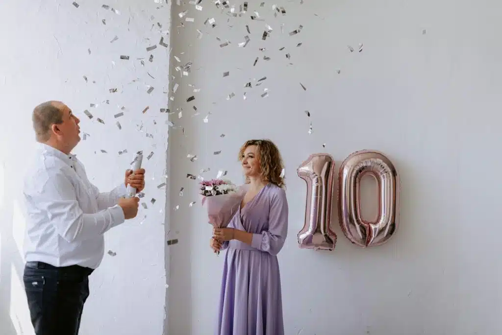 A man and woman celebrating their anniversary