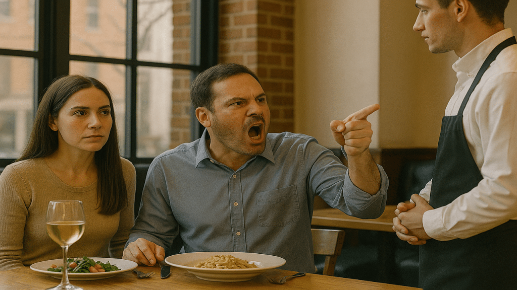 A man yelling at a server