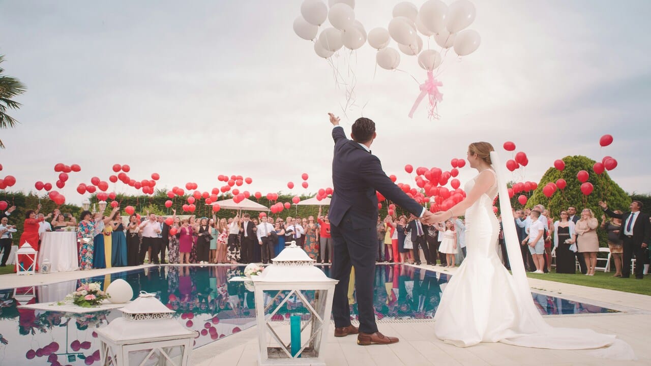 A couple during their wedding.