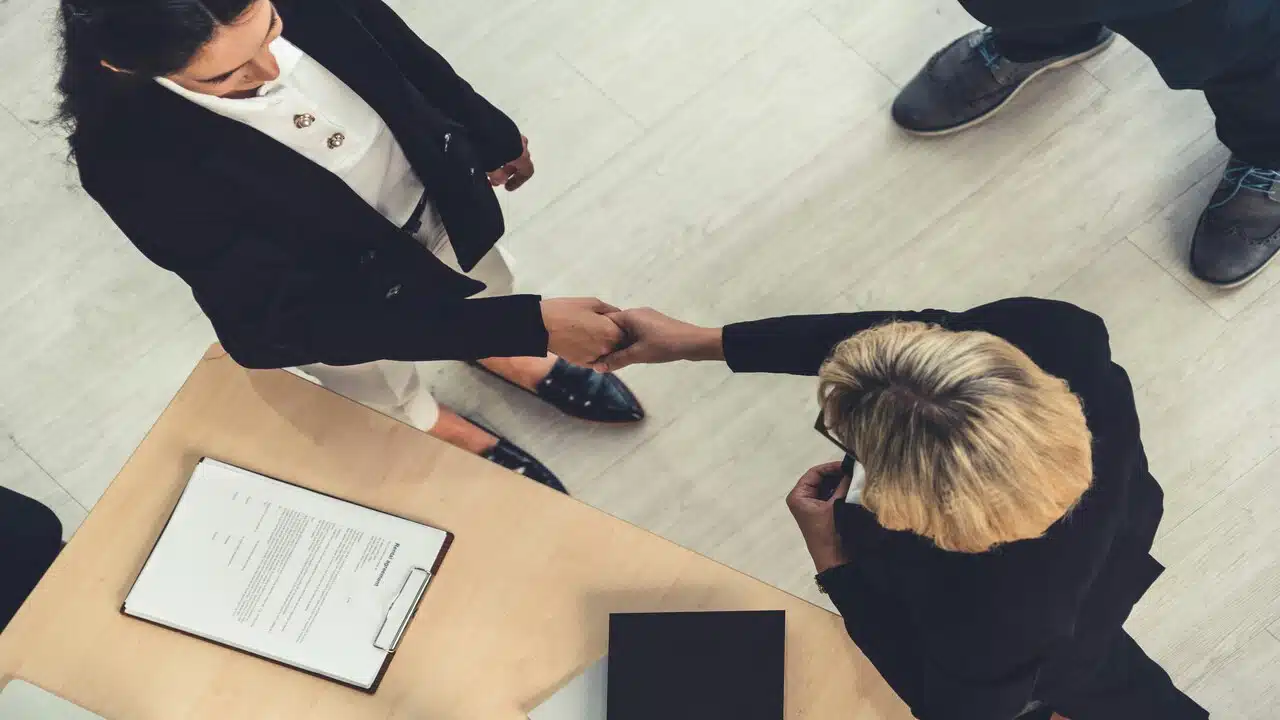 Two professionals shaking hands.