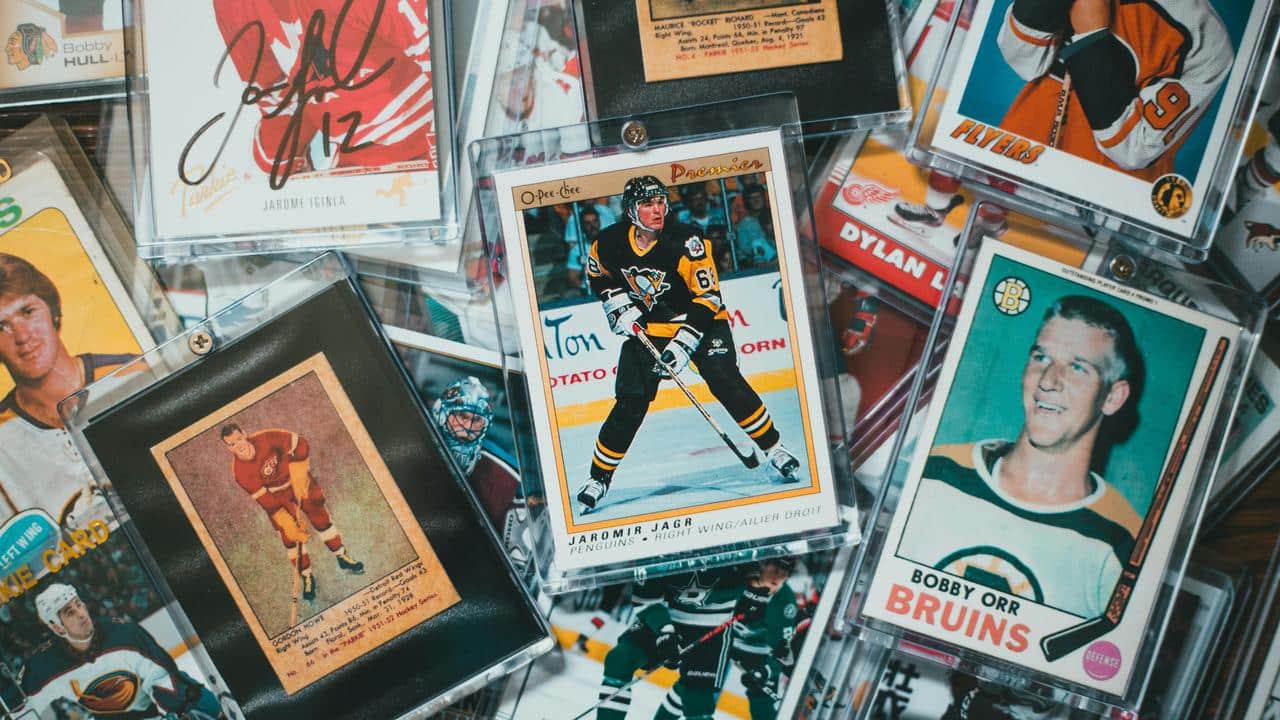 A collection of vintage hockey trading cards.