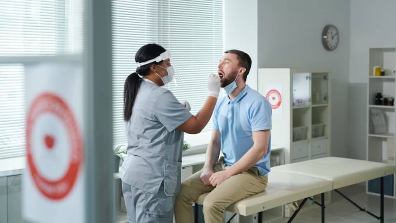 Man getting a medical checkup at a clinic.