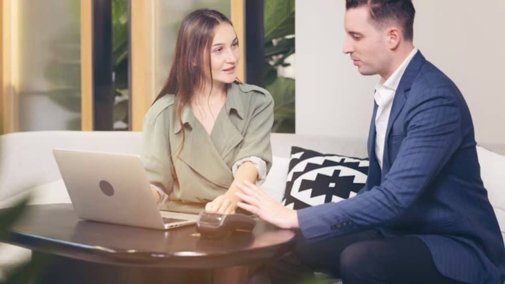 Man calmly expressing himself in conversation