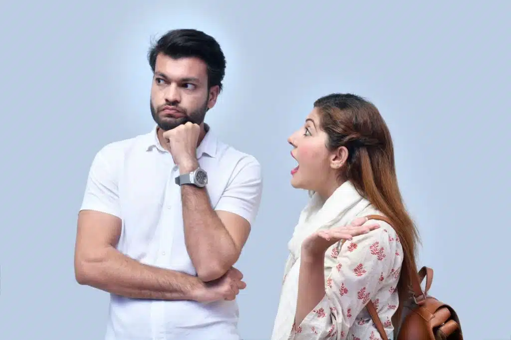 A man ignoring a woman