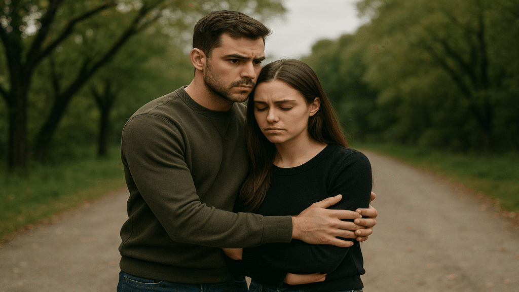 A man being protective of his girlfriend.