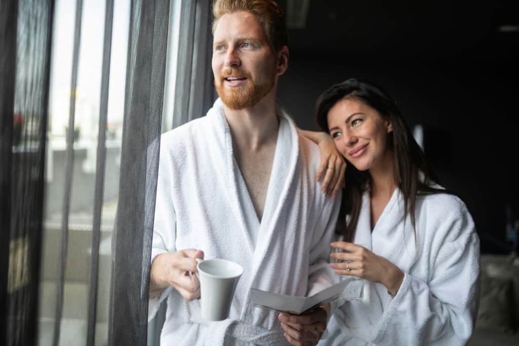 A man and woman having morning routine