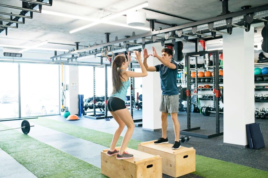 A man and woman exercising