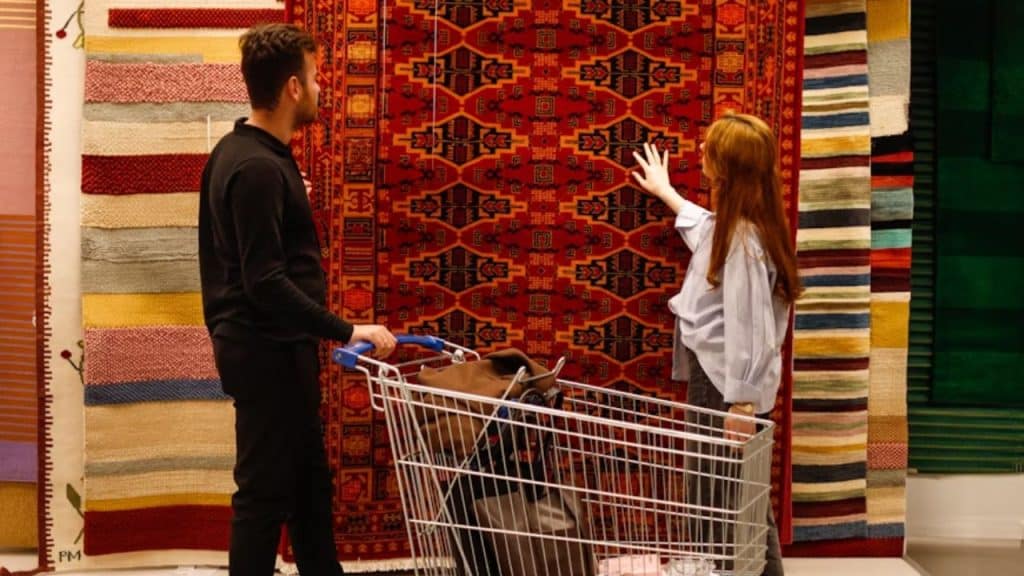 Couple shopping for a rug together