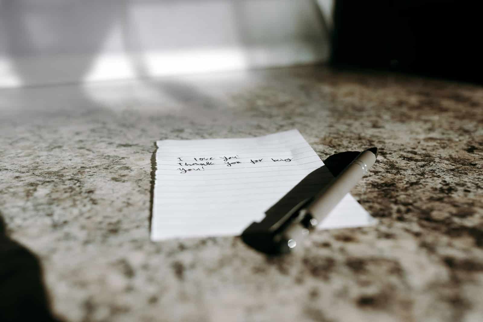 A note left on a counter.