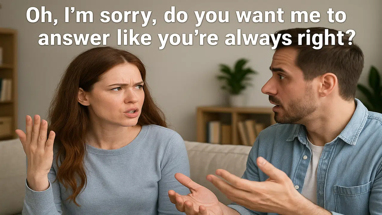 A woman answering her husband sarcastically.