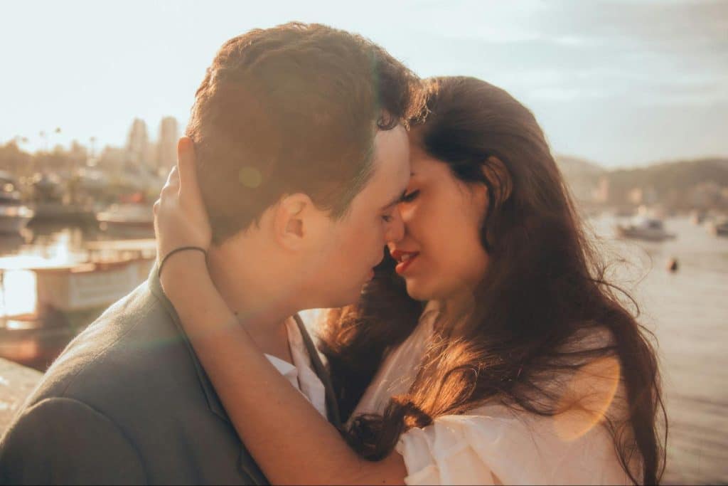 A man and woman hugging