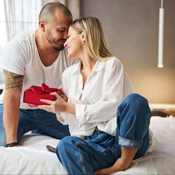 A man and woman happy with each other