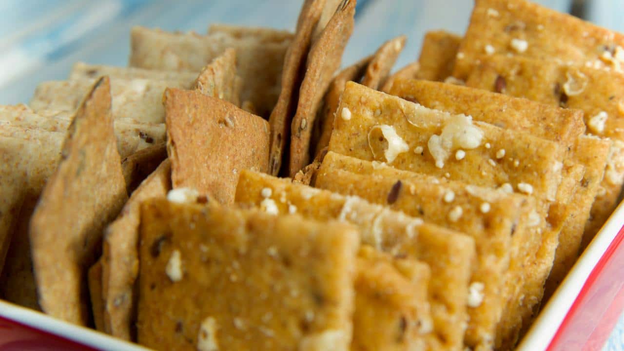 A tray of assorted crackers.