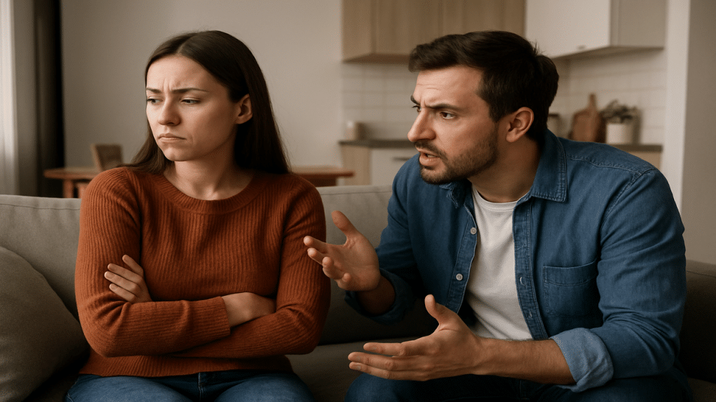 A man forcing his wife to talk when she doesn’t want to.