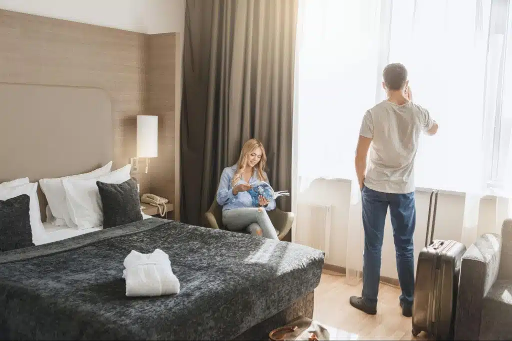 A man and woman respecting personal routines