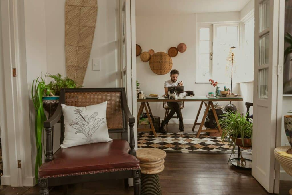 A man at his cozy home