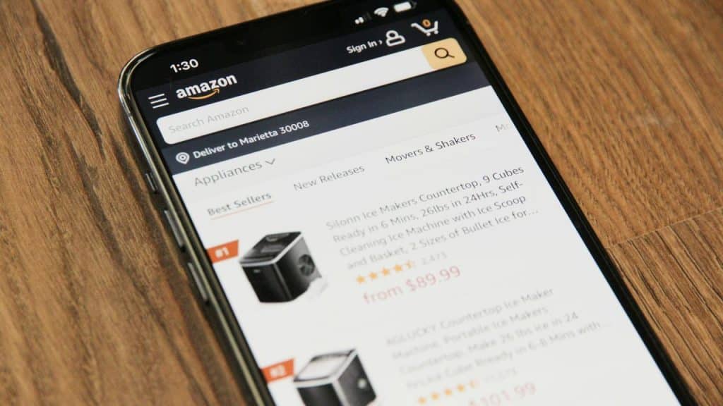 A phone displaying the Amazon app.