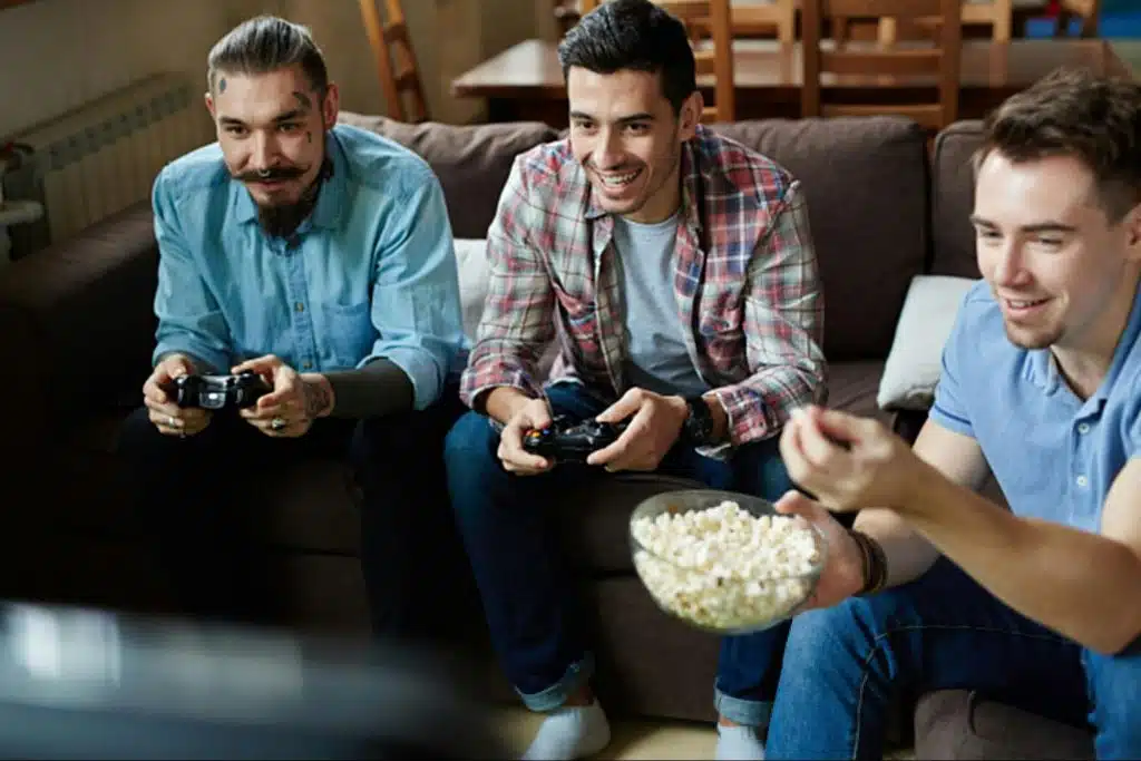 Men playing a video game
