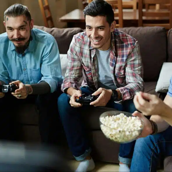 Men playing a video game