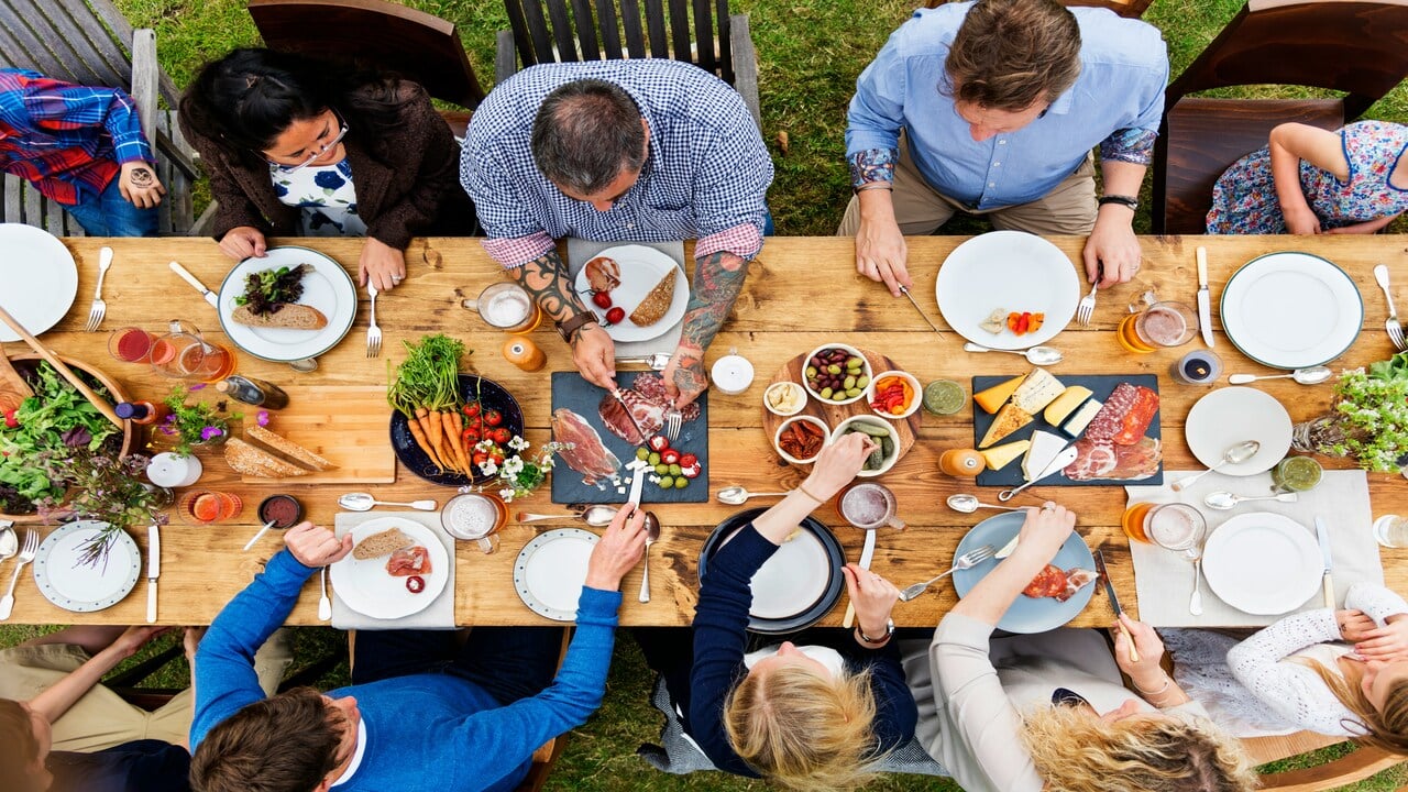 A family sharing a meal together.