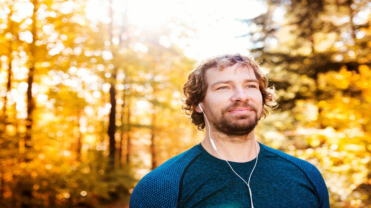 A man jogging by himself.