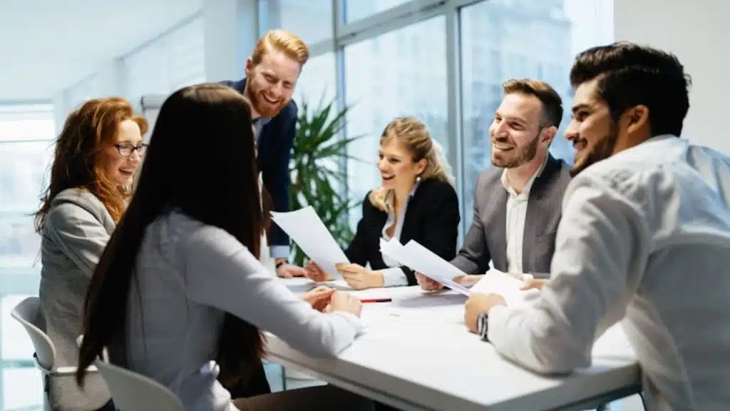 Man speaking confidently during a casual meeting