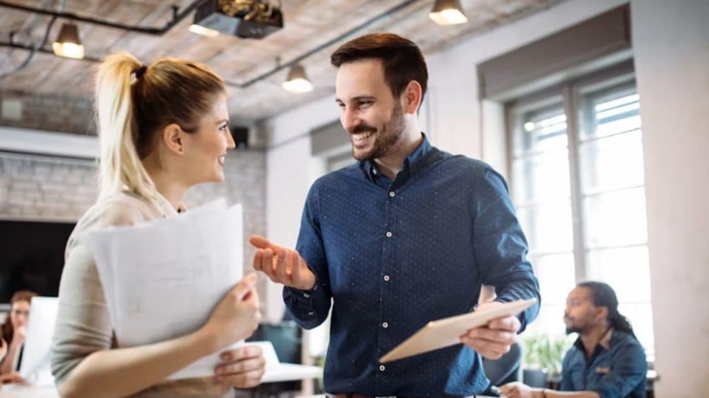 Close up of a man maintaining natural eye contact in conversation