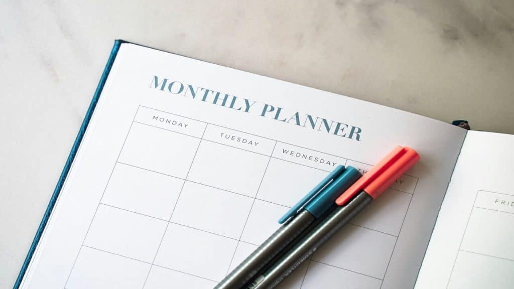 A photo of a monthly planner