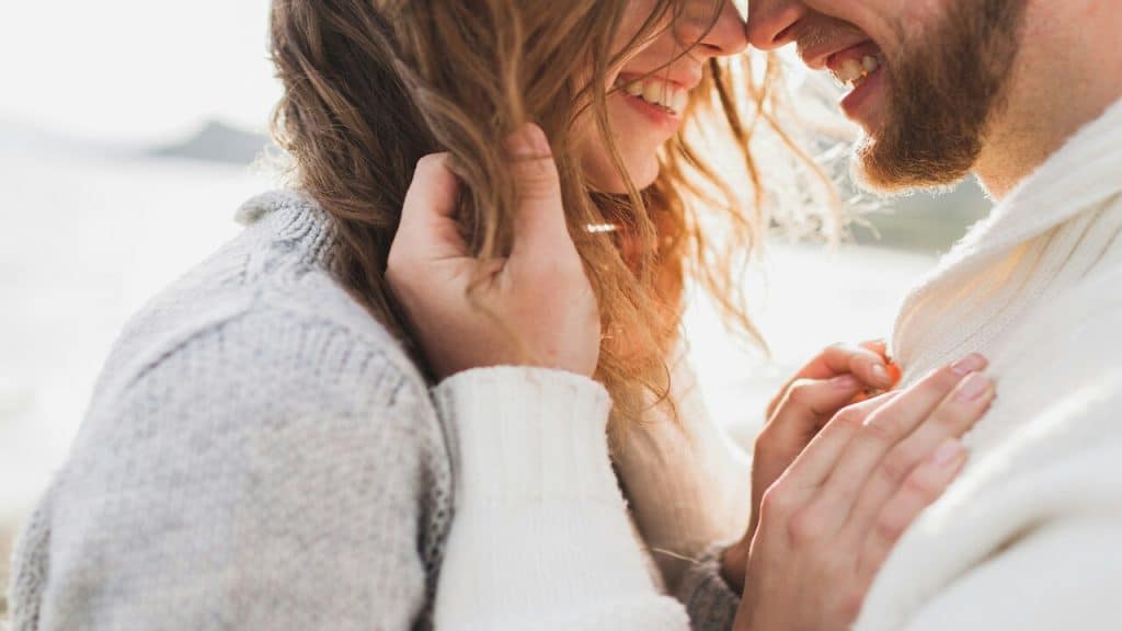 A couple laughing together