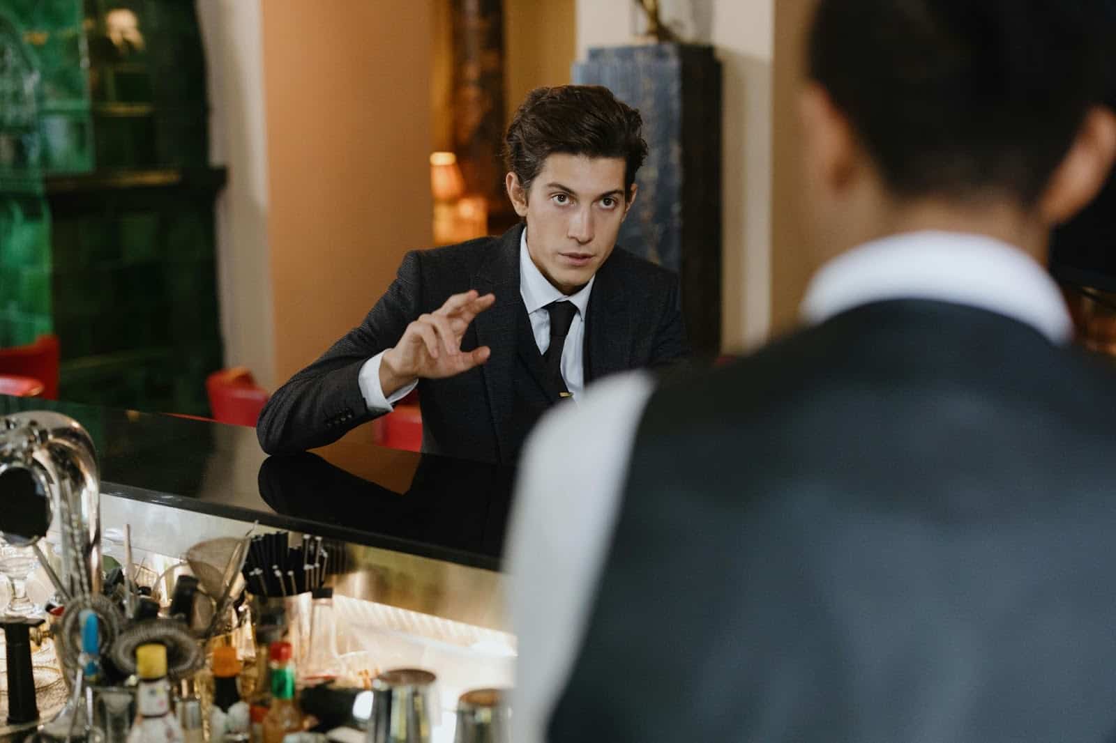 A man being polite with the waiter.