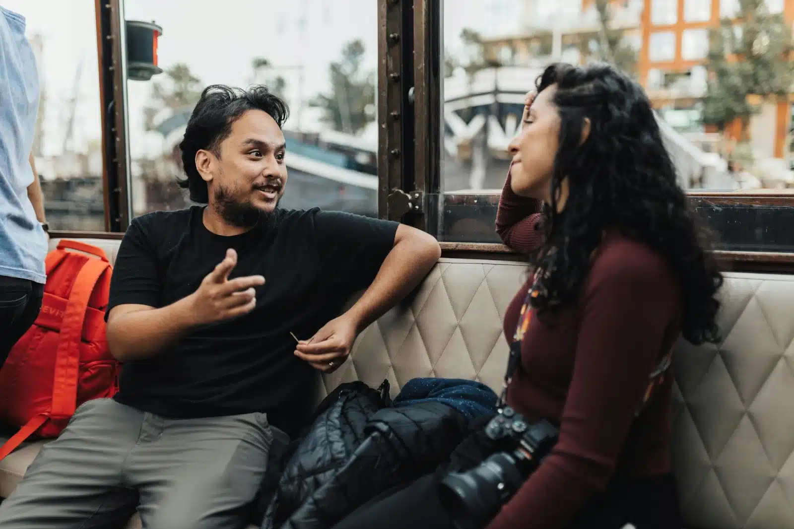A man and woman enjoying their time talking.