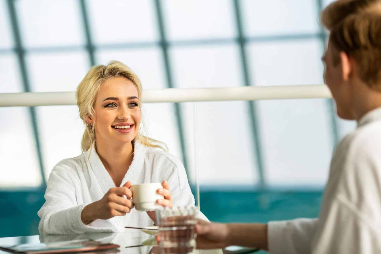 A happy woman having a date,