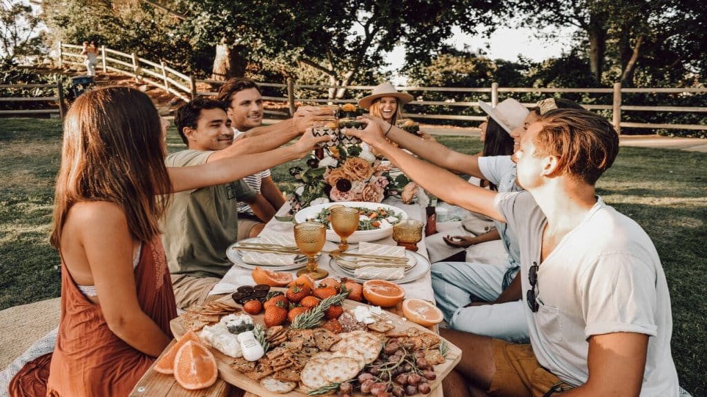 Friends having early dinner together