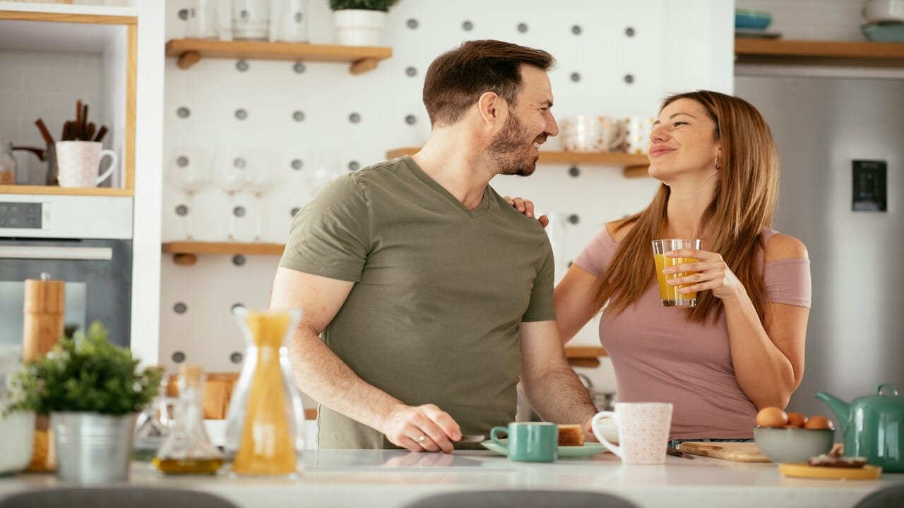 A couple having breakfast together.