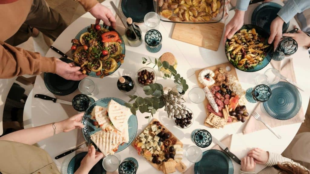 A group of people sharing a meal at a table.