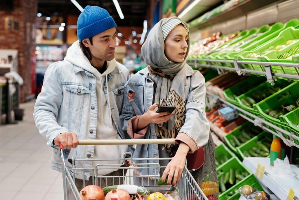 Couple grocery shopping