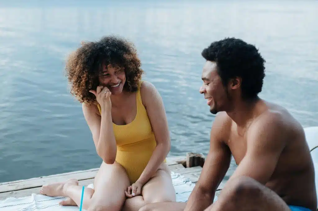 A man and woman talking