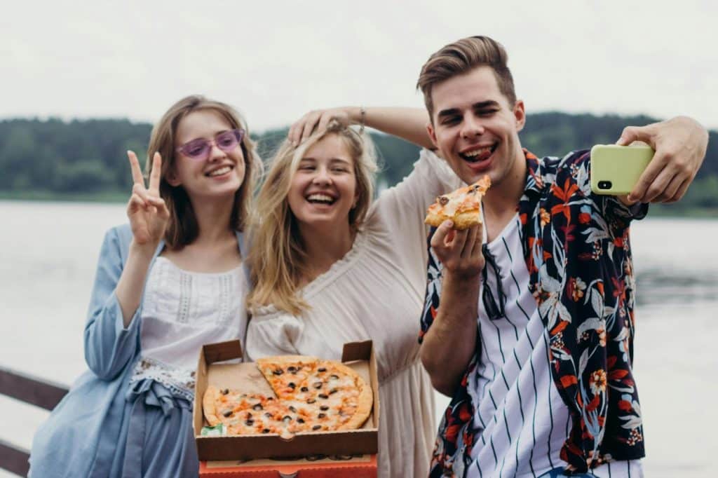 A man eating pizza