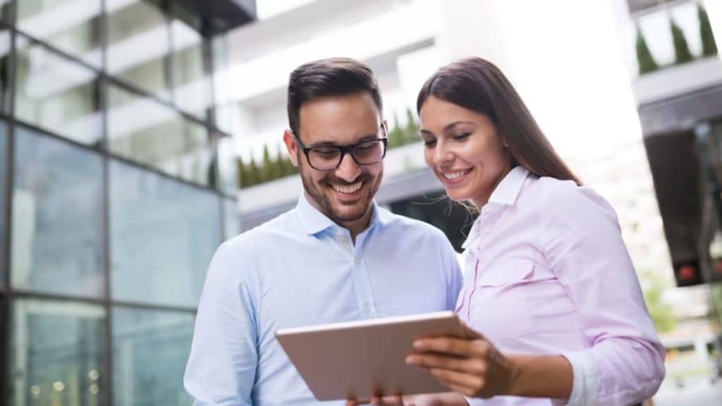 Woman talking enthusiastically about future plans with a man