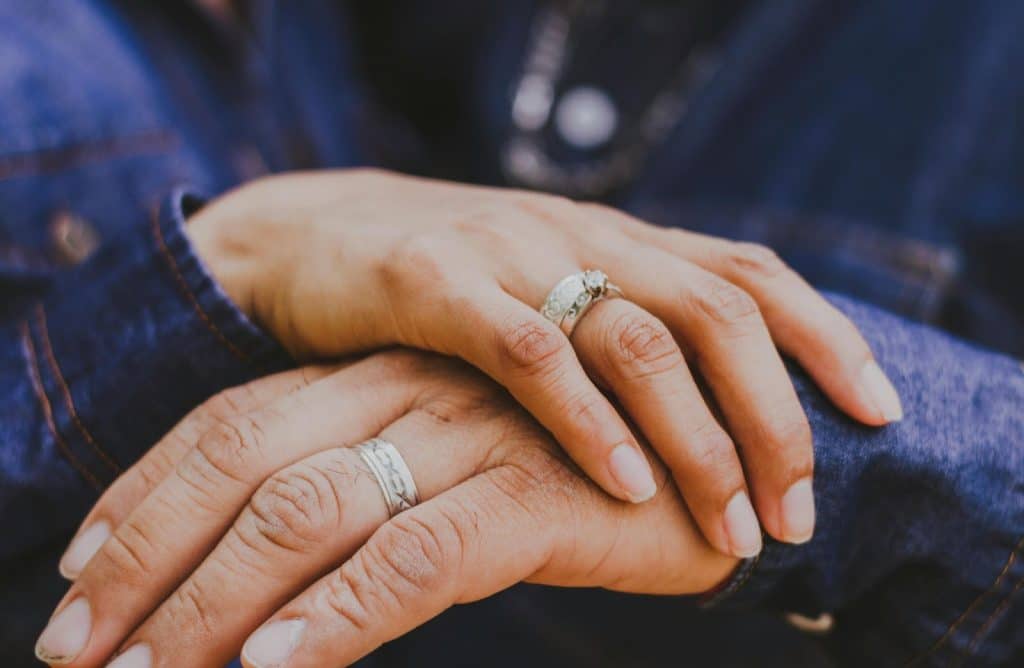 A hands of married couple wearing their ring